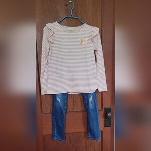 Girls Mixed Match Pink stripe Top and Jeans Size 10/12